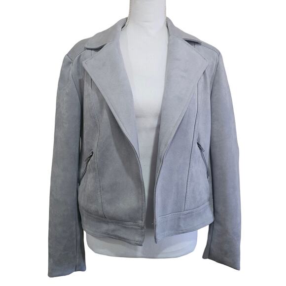 Philosophy Faux Suede Gray Open Front Moto Style Jacket Size M - Picture 1 of 7